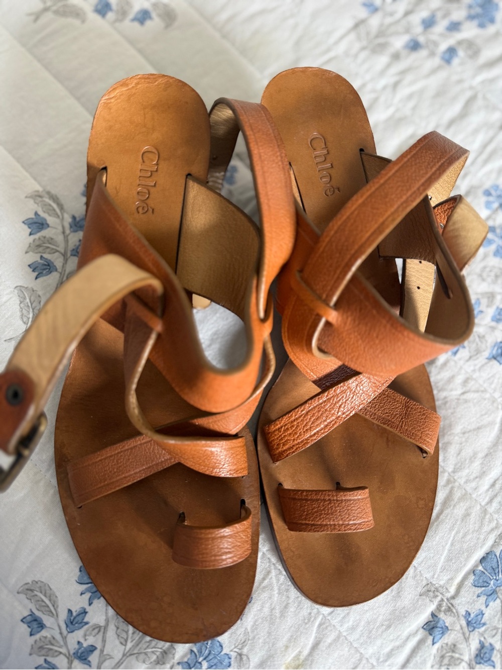 Chloé Cognac Leather Strappy Sandals